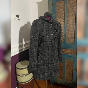 Maurices Wool Blend Jacket Pea Coat Black Gray White Tweed Size S
